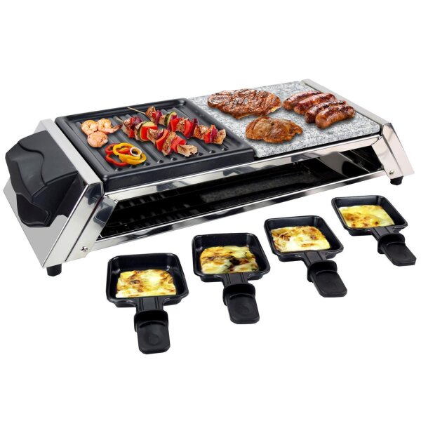 8er Raclette Grill | Tischgrill | Steinplatte | Emailliert Gent